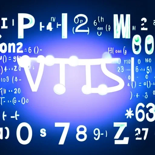 Random words letters, numbers and equations floating in the air at random rotations, location and sizes of arial font, white glow on a dark sky