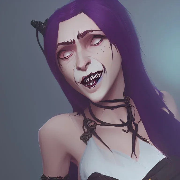 witch girl with vampire fangs