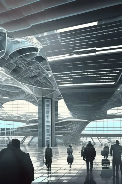 modern futuristic architectural structures of Airport in 2100