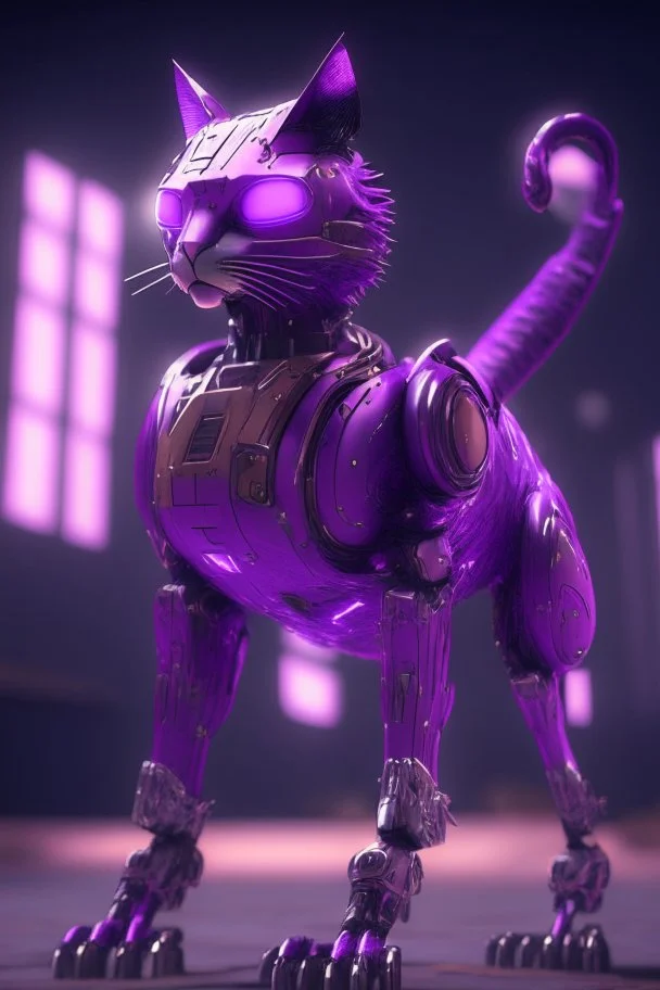 Purple cat flamingo robot fused ,Unreal Engine, cinematic lighting