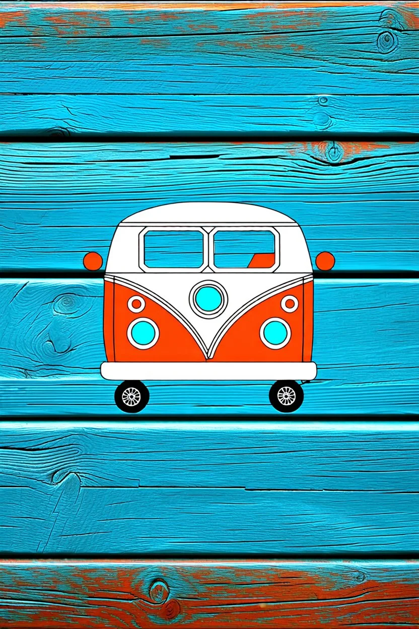 2-d campervan lines on wood