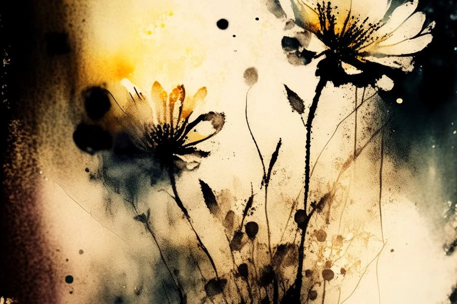 double exposure, merged layers, painted and burned burlap, beautiful collection of flowers, melting watercolor and black ink outlines on wet paper, soft, shading strokes, in sunshine, ethereal, otherwordly, cinematic postprocessing, bokeh, dof