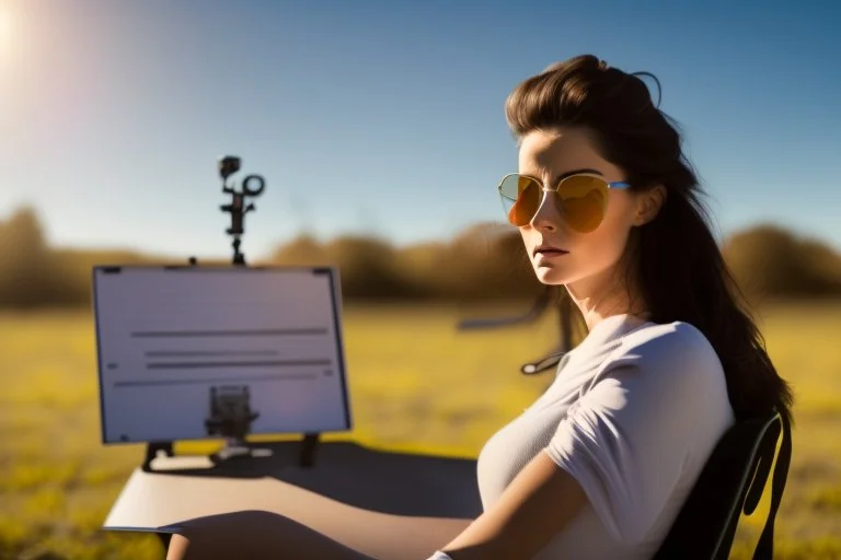 cute brunette woman listening a training in sunshine