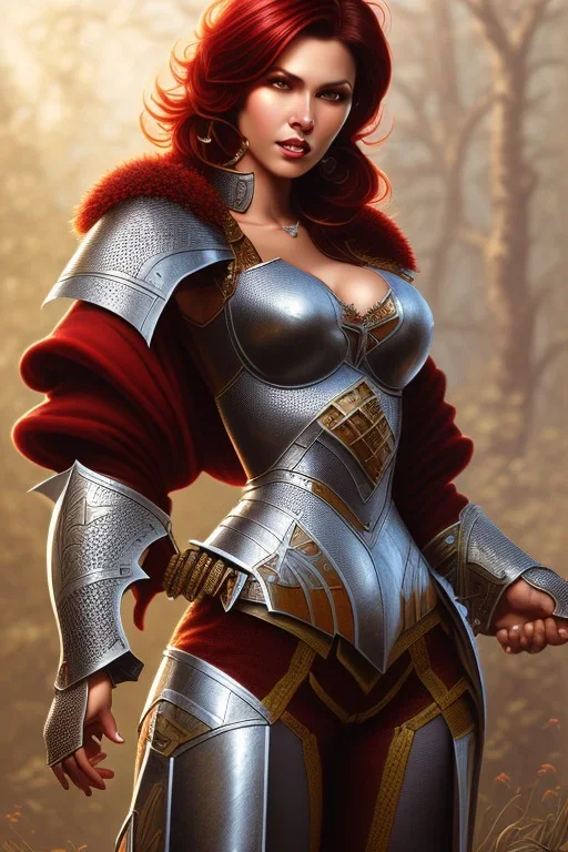 milf, dark red hair, sexy knight armor, full body, forest, 8k resolution, high-quality, fine-detail, intricate, fantasy art, detailed matte, volumetric lighting, illustration, 3D