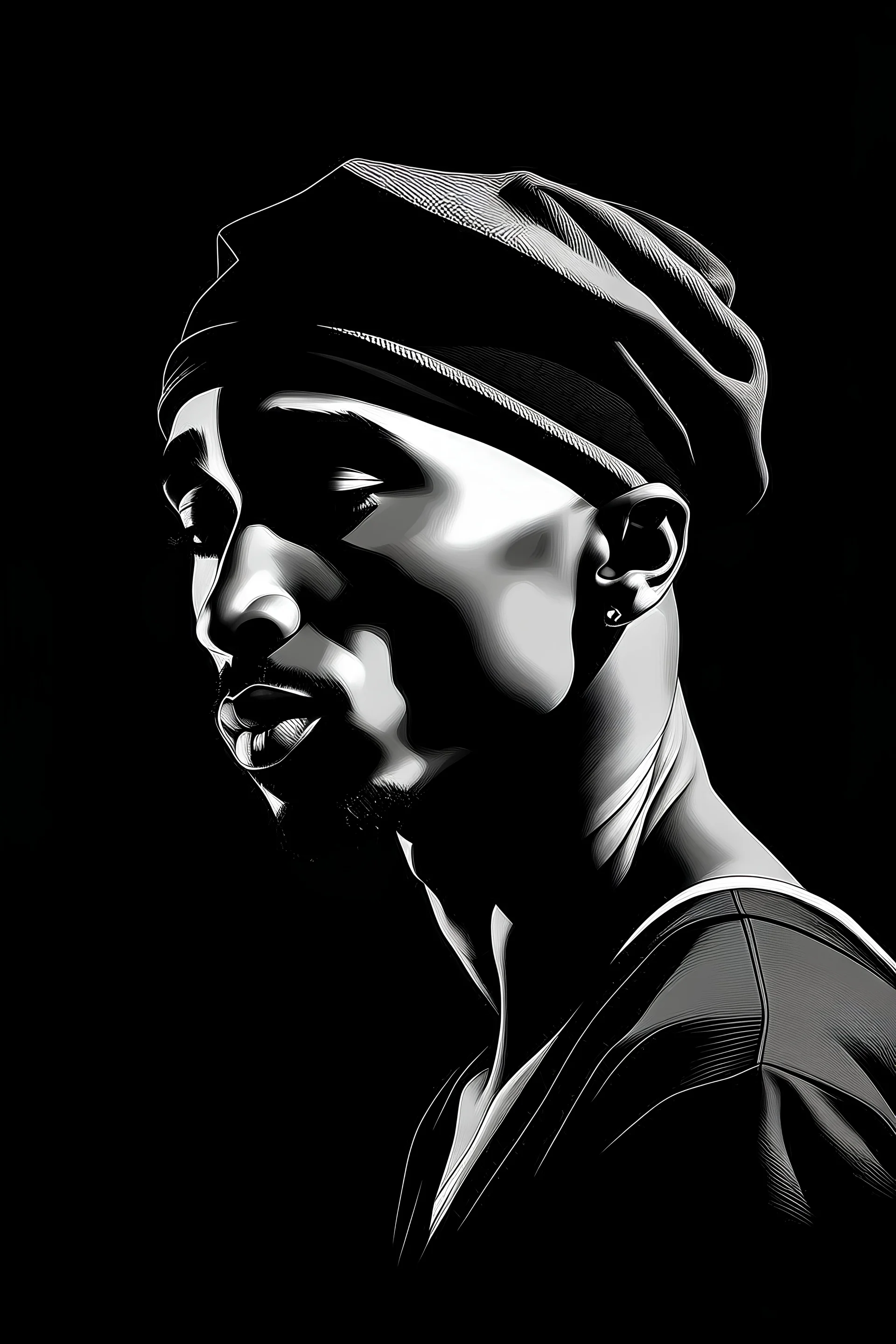 art style, tupac, black and white, minimalism