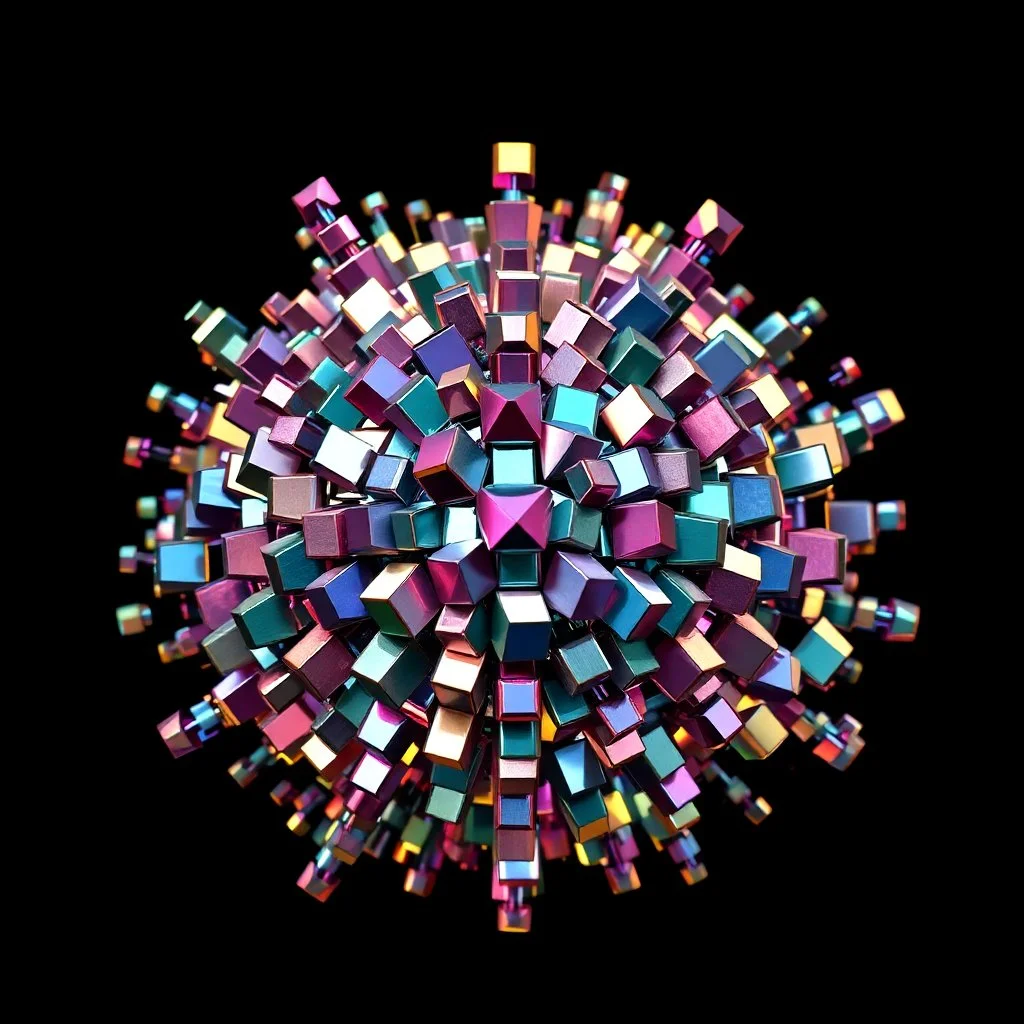 a mandelbulb 3d fractal made of metallic random color cubes a pertty artistc background