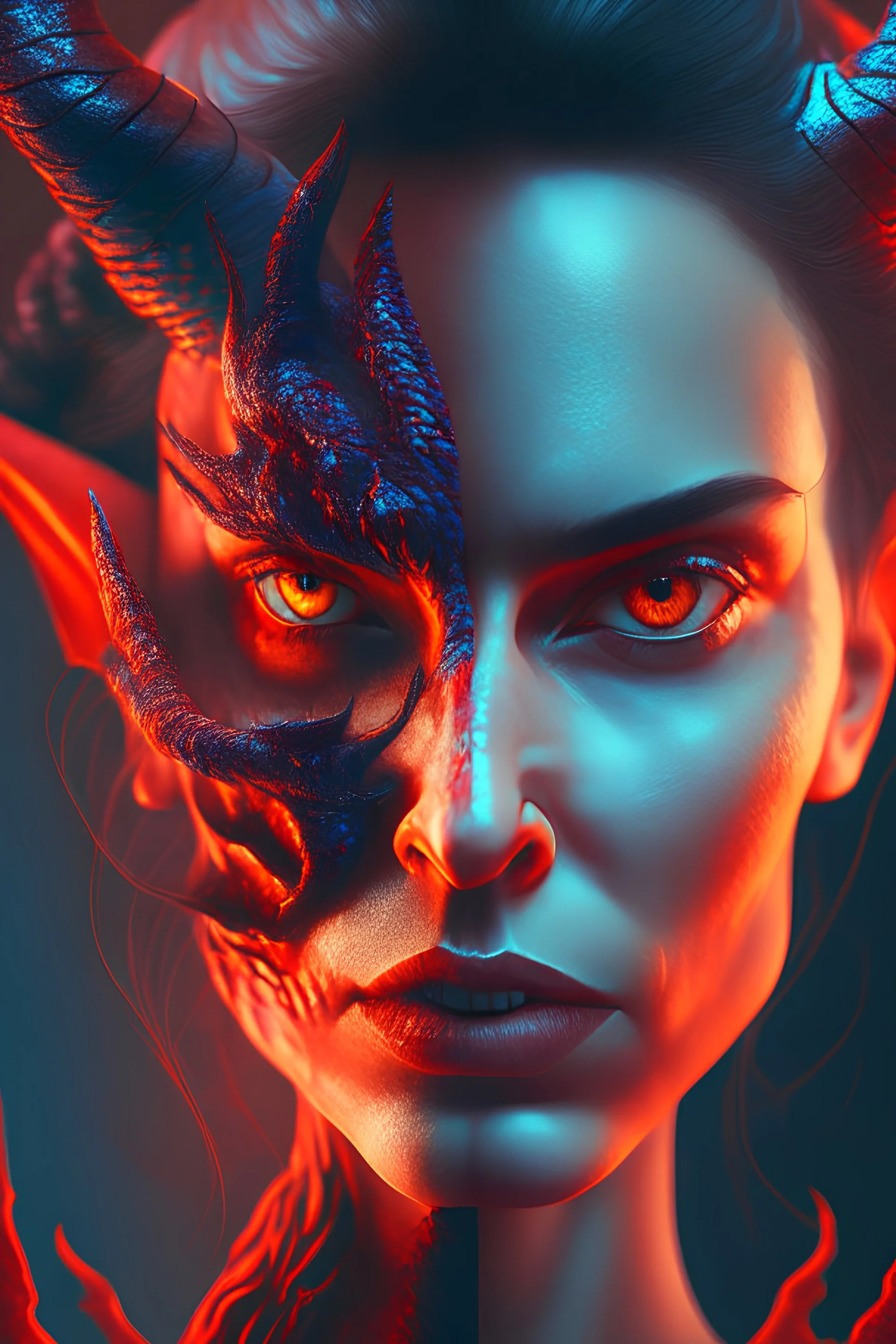 woman and the devil , high delicate defined details, beautiful, atmospheric, matte, 3 d 8 k octane rendered, sharp focus, illustration, high detail, ultra realistic, highly saturated colors