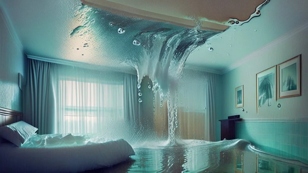 water pouring from ceiling in hotel room while taking acid