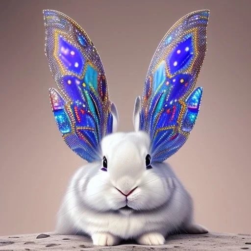 white platinum rabbit with blue third aye and butterfly wings, aboriginal, dot painting, indiginous, dot, mud, dream-time, abstract, dots, natural pigment, extremely sharp detail, finely tuned detail, ultra high definition, 8 k, unreal engine 5, ultra sharp focus, art germ and Paul Lewin and Kehinde Wiley