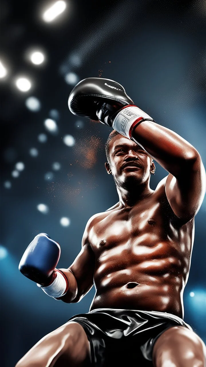 paralympics, knock out in the ring, picking up body, in spotlight, magazine cover illustration with spray paint, signed, bokeh like, down-light, unreal engine, prize winning