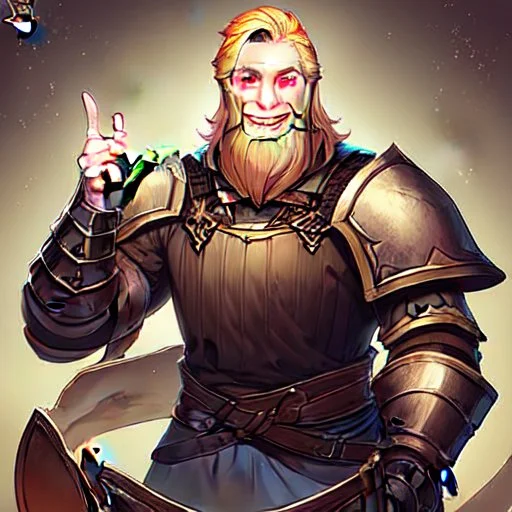 A nord male battlemage from Skyrim, full plate nordic armor, blond hair of medium length, hearty, smiling, thick short beard, an electric sphere in right hand, correct proportions