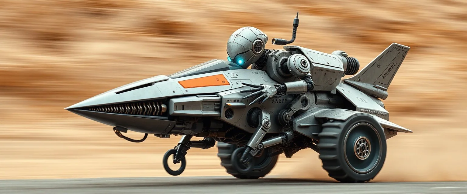 blind contour robot eel knight lancer with no teeth, like space ship fighter jet massage master guru fast moving motion blur background, landing wheel gears