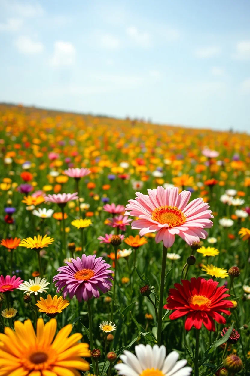 A field of colorful flower, the return to innocence, abstract, weird, childlike, chaos80