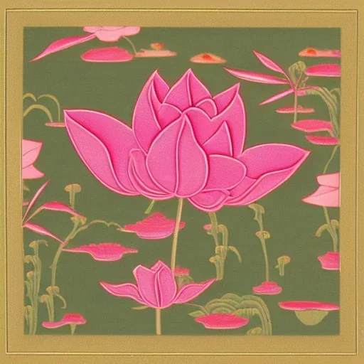 pink lotus, Vintage Chinese Style Flying lotus Border