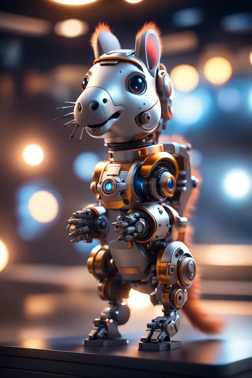 ultimate transcendent happy chat robot squirrel space horse with spotlights, in advanced hi tech dock, bokeh like f/0.8, tilt-shift lens 8k, high detail, smooth render, down-light, unreal engine, prize winning