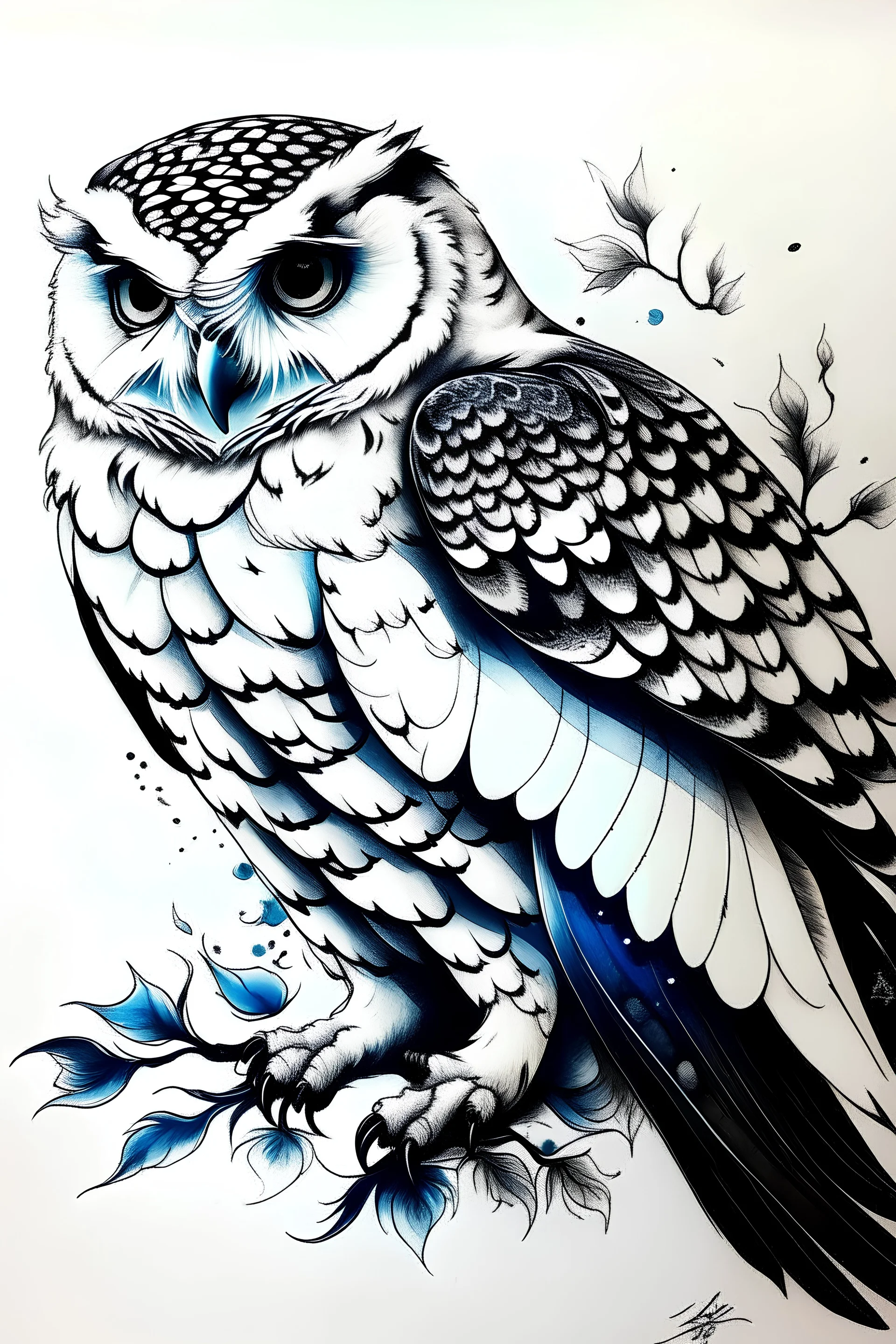 Japanese snow owl ink design