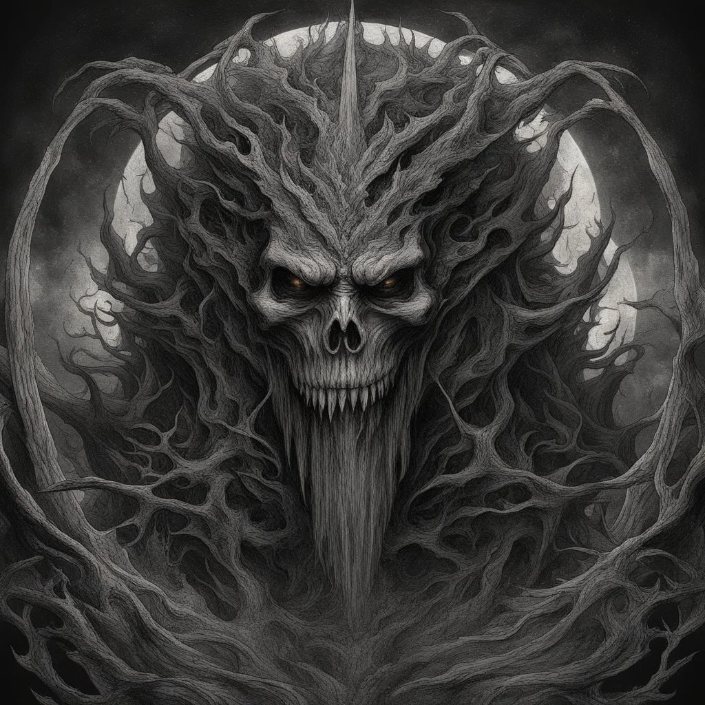 Generate a visually striking artwork that depicts 'Abaddon' as a formidable and malevolent entity, drawing inspiration from dark mythology and biblical references. Incorporate elements of chaos, destruction, and a foreboding atmosphere, while highlighting Abaddon's menacing presence and otherworldly power.