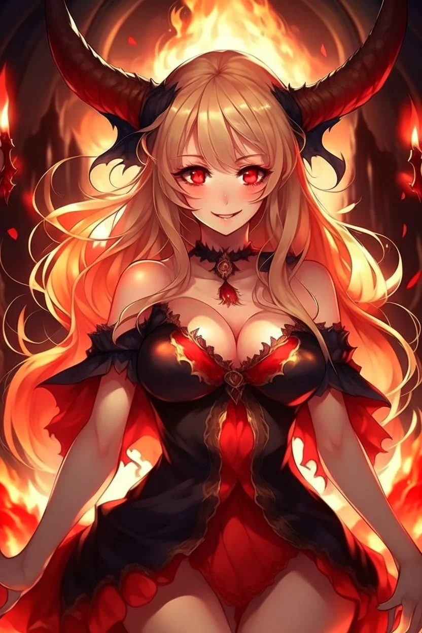 hot anime woman dress and blonde hair devil