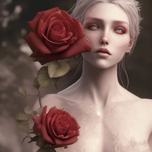 A VAMPIRE .red rose beautiful,utra realistic,highly detailed, masterpiece, delicate detailed, sharp focus, insanely detailed, fantasy art, intricate detailed, elegant, fog, Special Lighting, Vibrant, color Scheme, forest, unreal engine 5, trending on artstation