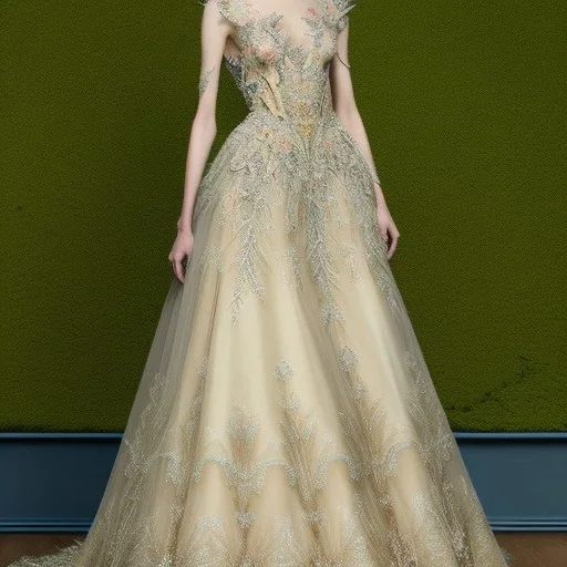 stunning couture gown designed by Marchesa inspired by Fireflies, realistic, detailed, high quality, intricate