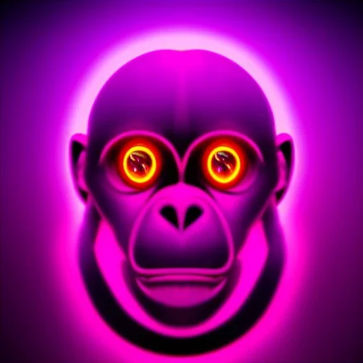 A beautiful portrait of a cyborg monkey purple neon color scheme, high key lighting, volumetric light high details psychedelic background