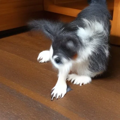 Funny little creature most foul eating meat scraps under table, hyper realistic