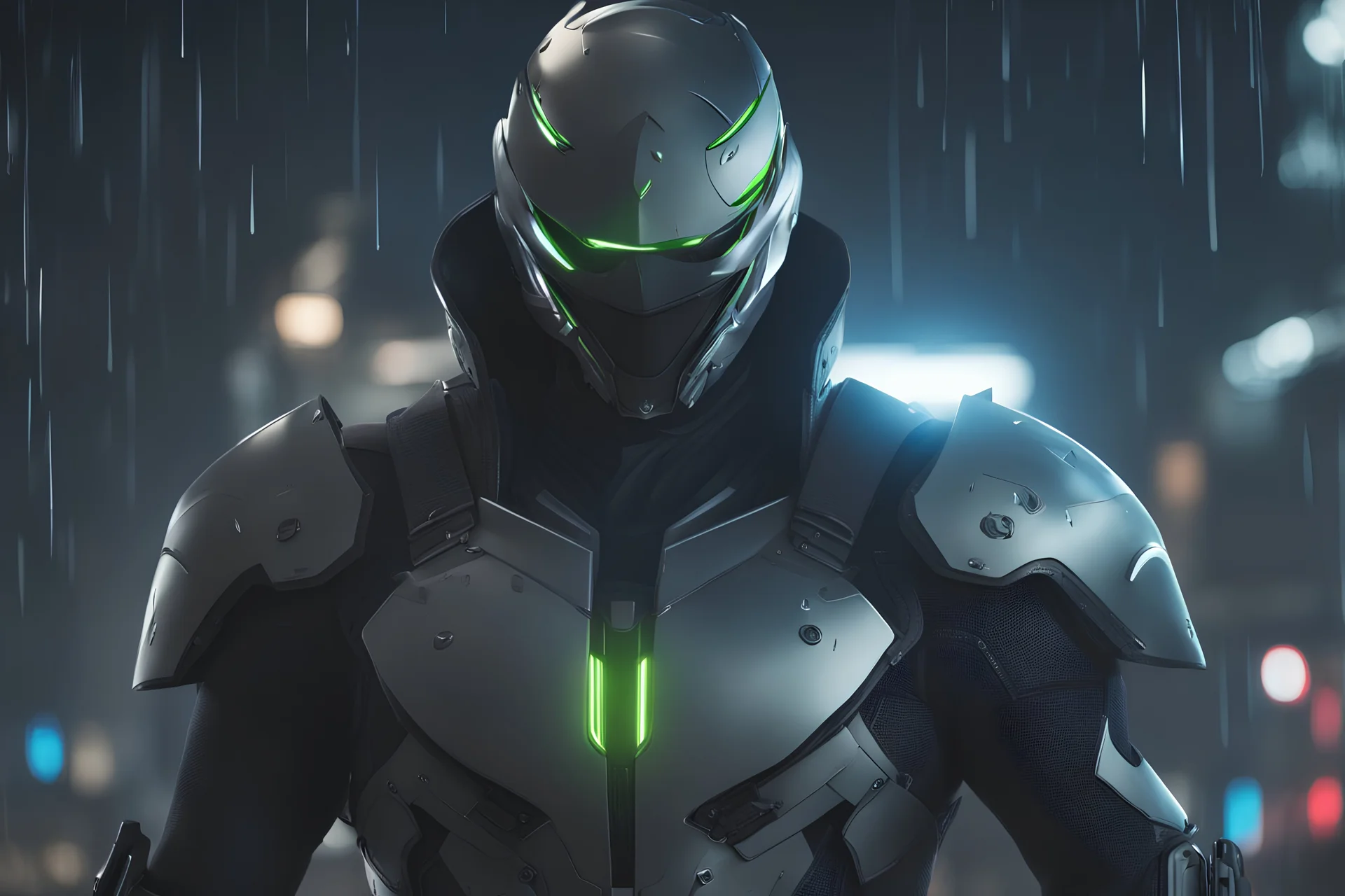 Genji with cover mask in 8k nier automata drawing style, venom them, cinematic mood, neon reflect, close picture, rain, highly detailed, high details, detailed portrait, masterpiece,ultra detailed, ultra quality