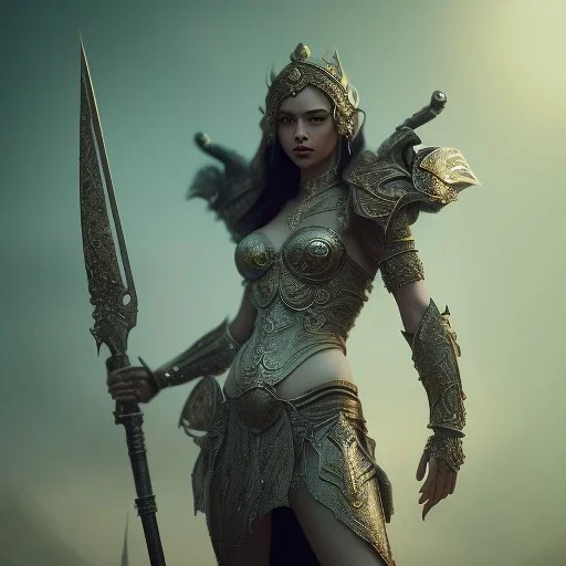 badass female goddess of war, very beautiful figure,tilt shift blur, wearing detailed,armor,object shadow,extraordinary, sharp focus,macro lens,intricate filigree metal design, full body portrait, cinematic, unreal engine 5, 8k, hyper realistic. Volumetric lighting, unreal engine 5 ,hyper elegant,hyperphotorealistic, epic composition,bokeh, cinematic lighting, hyperphotomaximalist, masterpiece,epic composition, ,Glim lighting