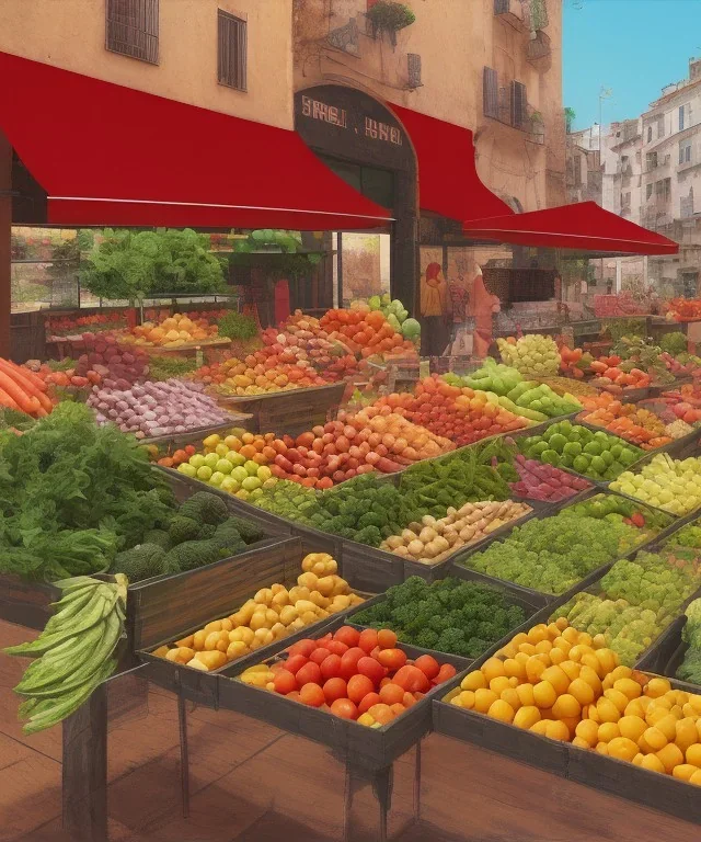 a greengrocer in colorful palma de mallorca street, andy warhol ,