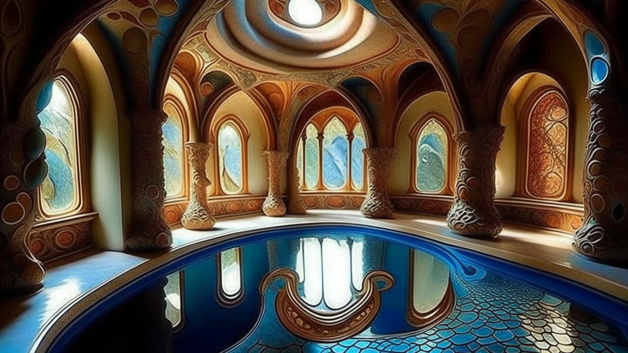 style Antoni Gaudi, relaxation, luxury, dream world, calm beauty, symmetry, fantasy world, magic, beautiful composition, exquisite detail