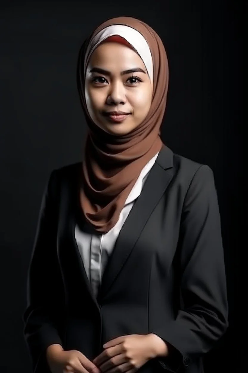 a muslim woman, fair skin, Malay race, standing posture, young executive