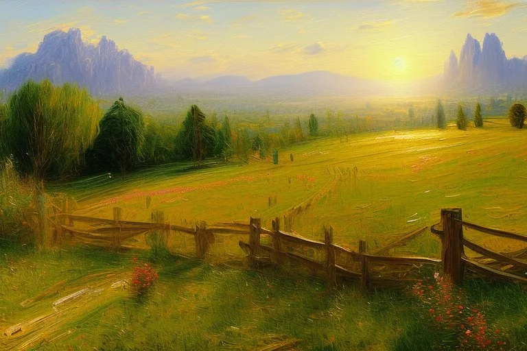 Sunny day, distant mountains, fence, max liebermann impressionism painting