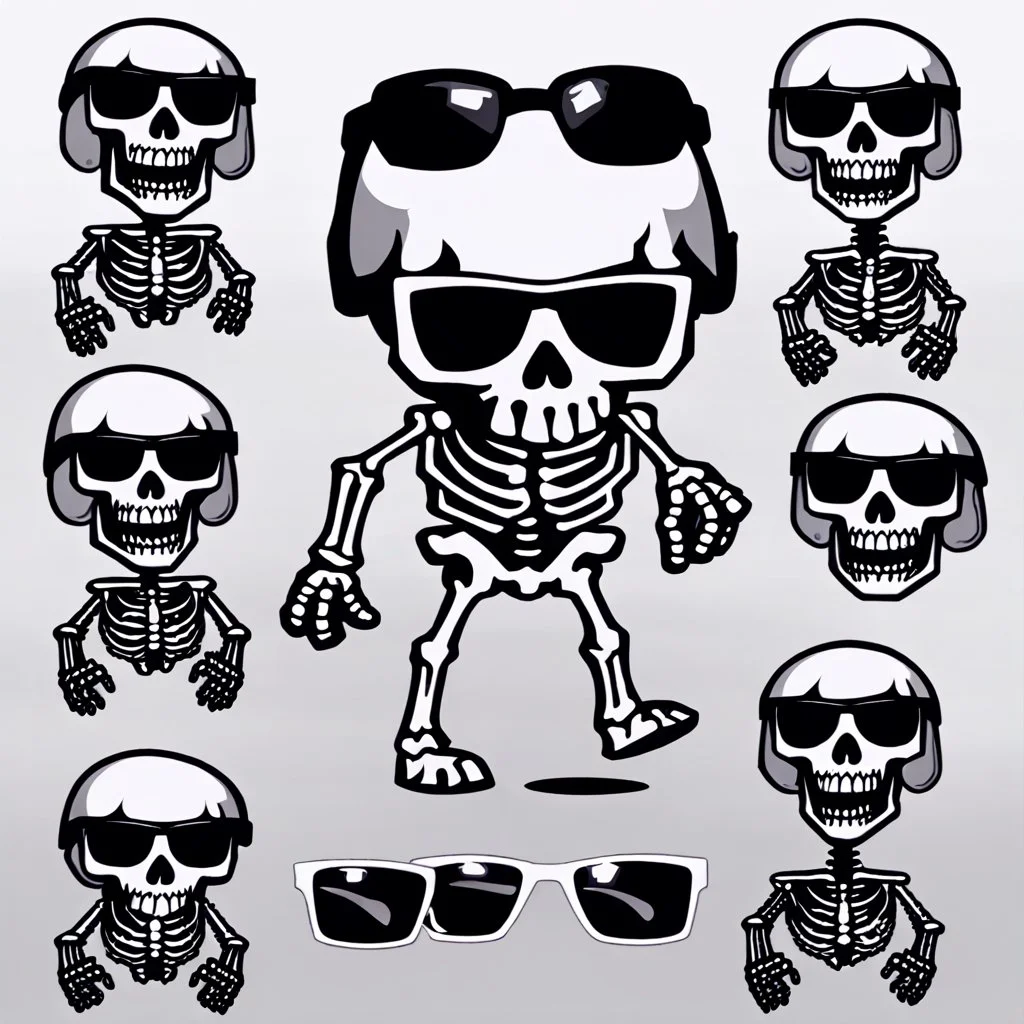 skeleton whit cool sunglasses, GG emotes, sprite sheet