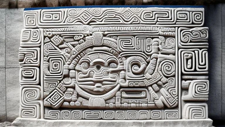 futuristic, realistic,tecno music, mayan drawings on white stone