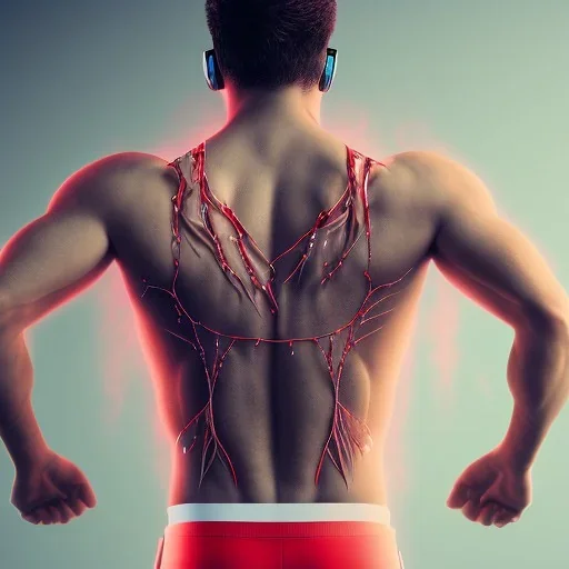 Image describing the bodies of super athletes from back listening to music, by wearing a music player