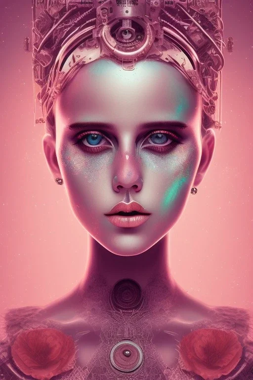 Danish singer MØ face,Abstract steampunk, pink tones,