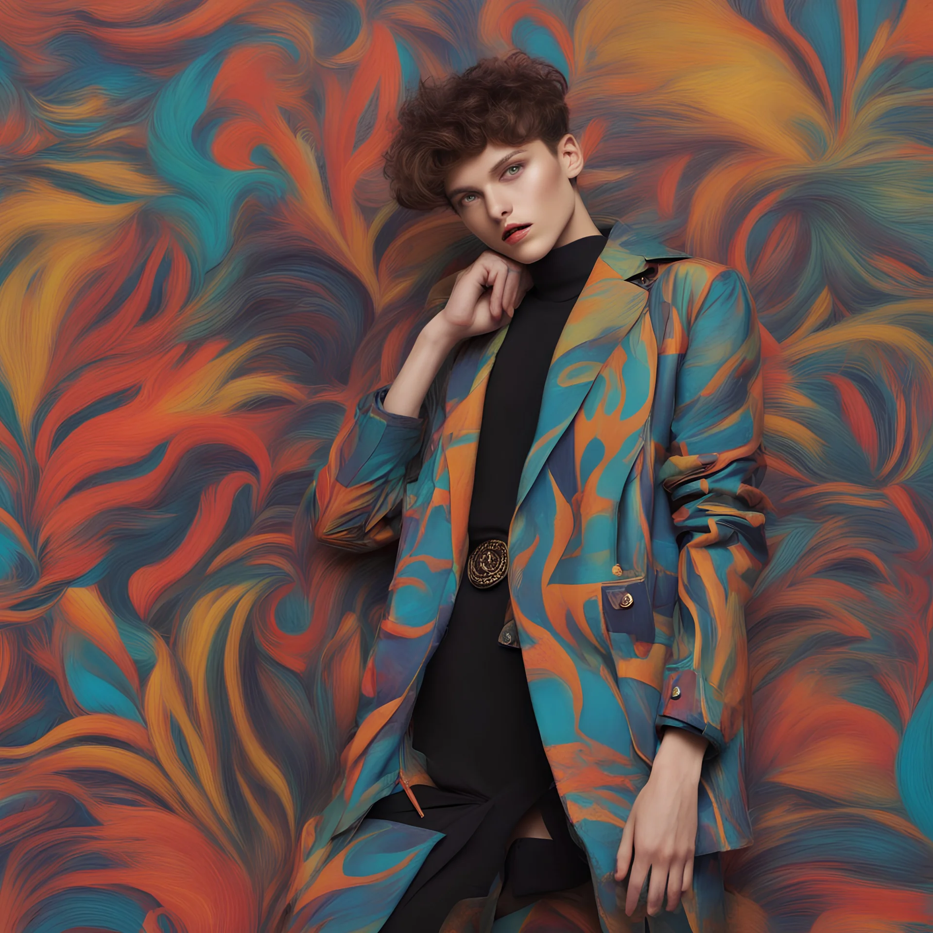 Create a mysterious artwork that matches this caption "We are all about detail" for my unisex fashion, but it must hide the identity. Bright, and captivating.