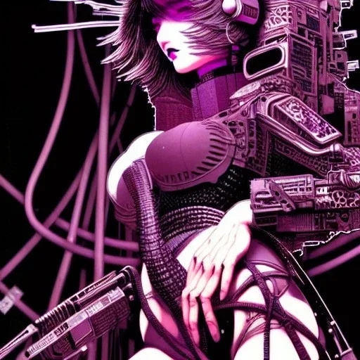 beautiful cyberpunk girl, hyper detailed, hyperdetailed, intricately detailed, illustration by <Katsushika Hokusai> <Yoji Shinkawa>, purple tones, darkred tones,