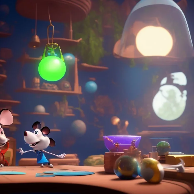 The hangman and the mouse discussing the future of the universe on bubble world, art by Pixar and Dreamworks