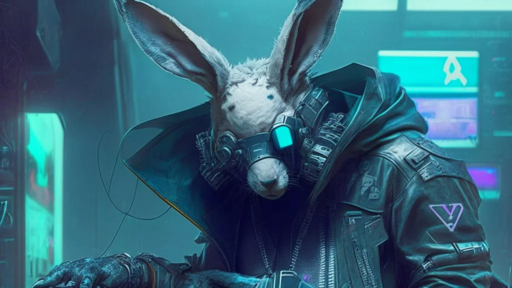 cyber punk hacker rabbit watch dogs style humanoid