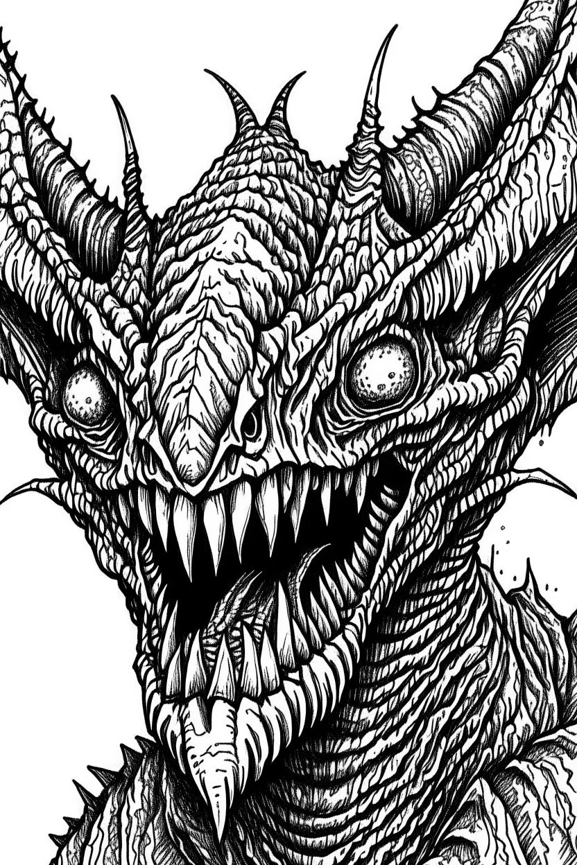 Moth / shark hybrid demon in the style of Berserk manga. B/w.