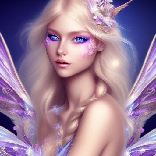 magnifique belle sexy fairy souriante avec de magnifiques ailes et des cheveux longs blonds,yeux bleus