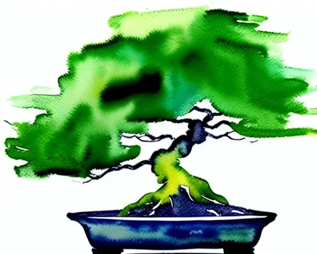 abstract watercolor bonsai tree neutral tones