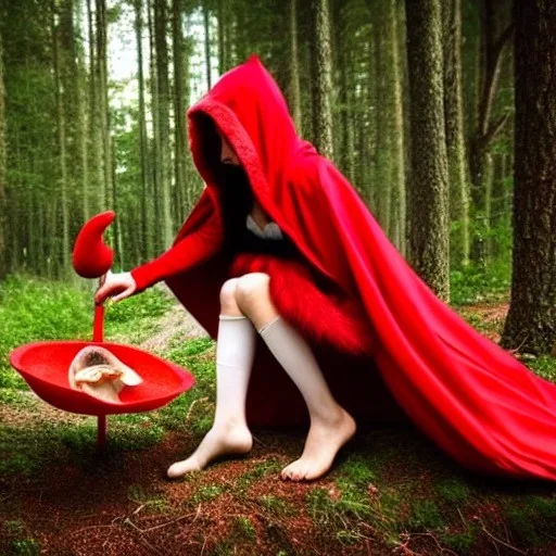 gorgeous red riding hood playing with her bearded clam