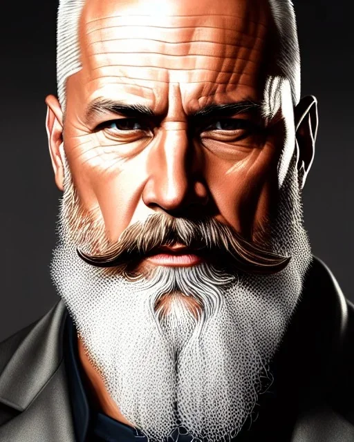 "MIddle aged white human male, with a trimmed but uneven beard, piercing eyes with slick back hair, full-scale head and shoulders portrait, 8k resolution concept art portrait by Greg Rutkowski, Artgerm, WLOP, Alphonse Mucha dynamic lighting hyperdetailed intricately detailed Splash art trending on Artstation triadic colors Unreal Engine 5 volumetric lighting Splash art fantasy"