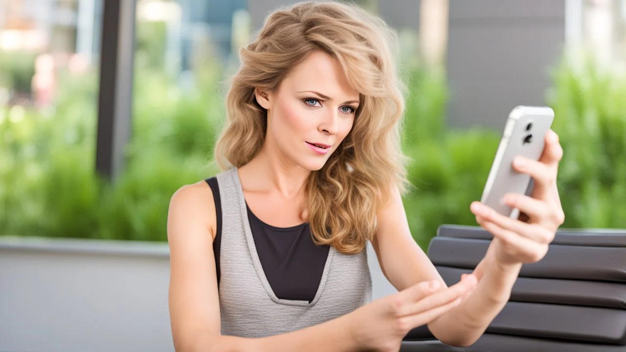 condescending woman using her newer iphone chaotically providing a confusing diatribe about her upgrade experience