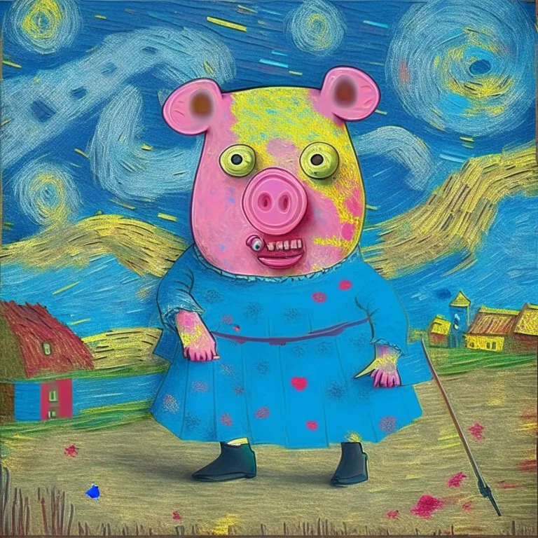 peppa pig as serial killer van gogh style