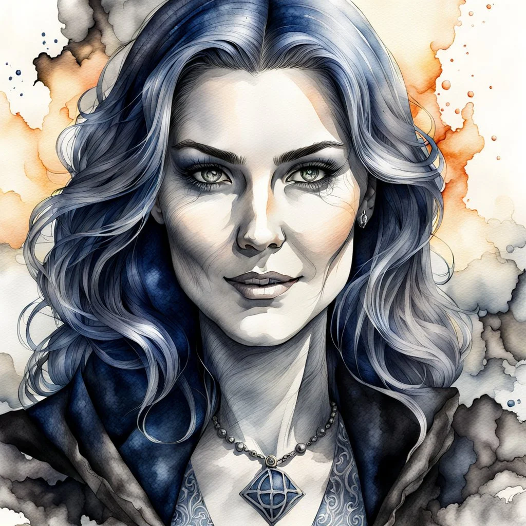 ink wash and watercolor etching of an epic medieval female sorceress , with highly detailed facial features ,in the style Ann Chernow, with a fine art aesthetic, highly detailed , realistic , 4k UHD cinegraphic quality