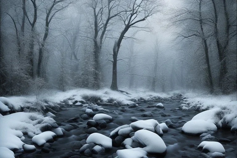  winter stone path lit river