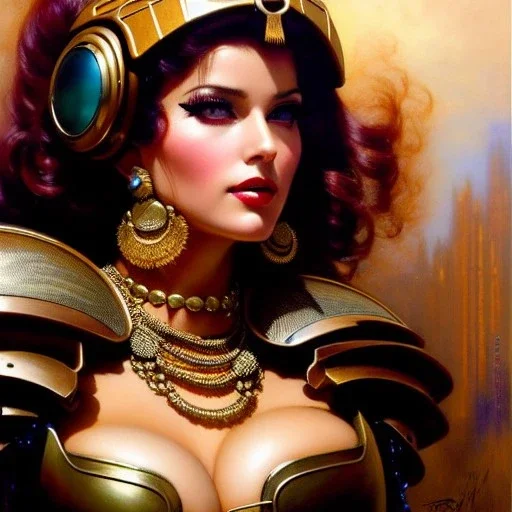 portrait beautiful face Retro Futuristic Pin-Up, busty,ancient metal armor balanciaga fashion clothe painting by gaston bussiere, greg rutkowski, yoji shinkawa, yoshitaka amano, tsutomu nihei, donato giancola, tim hildebrandt, oil on canvas, cinematic composition, extreme detail,fit full head inside picture,16k